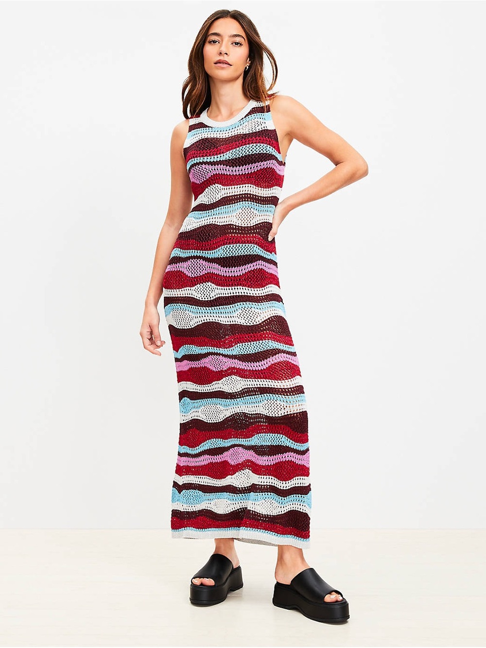 LOFT Beach Wave Metallic Stripe Maxi Dress Medium
